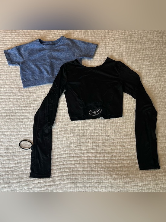 Buffbunny Collection Tops - BUNDLE (2)-Buffbunny Wmn SzS Cadi Heather Blue & Black Long Sleeve Mesh Crop Top